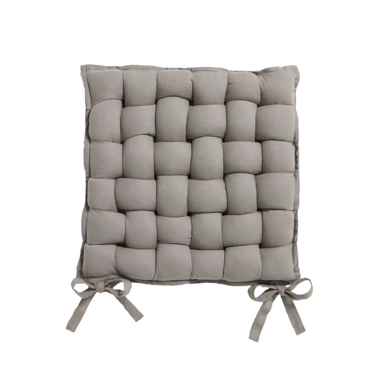 TRÉSSÉE - Galette de chaise tressée 40 x 40 cm taupe mastic