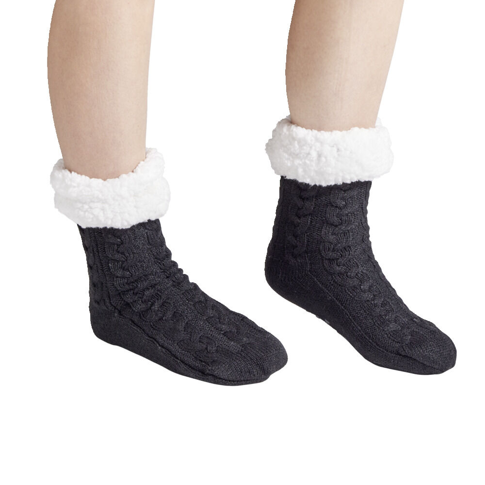 Chaussettes d'intérieur doublées peluche rose TU