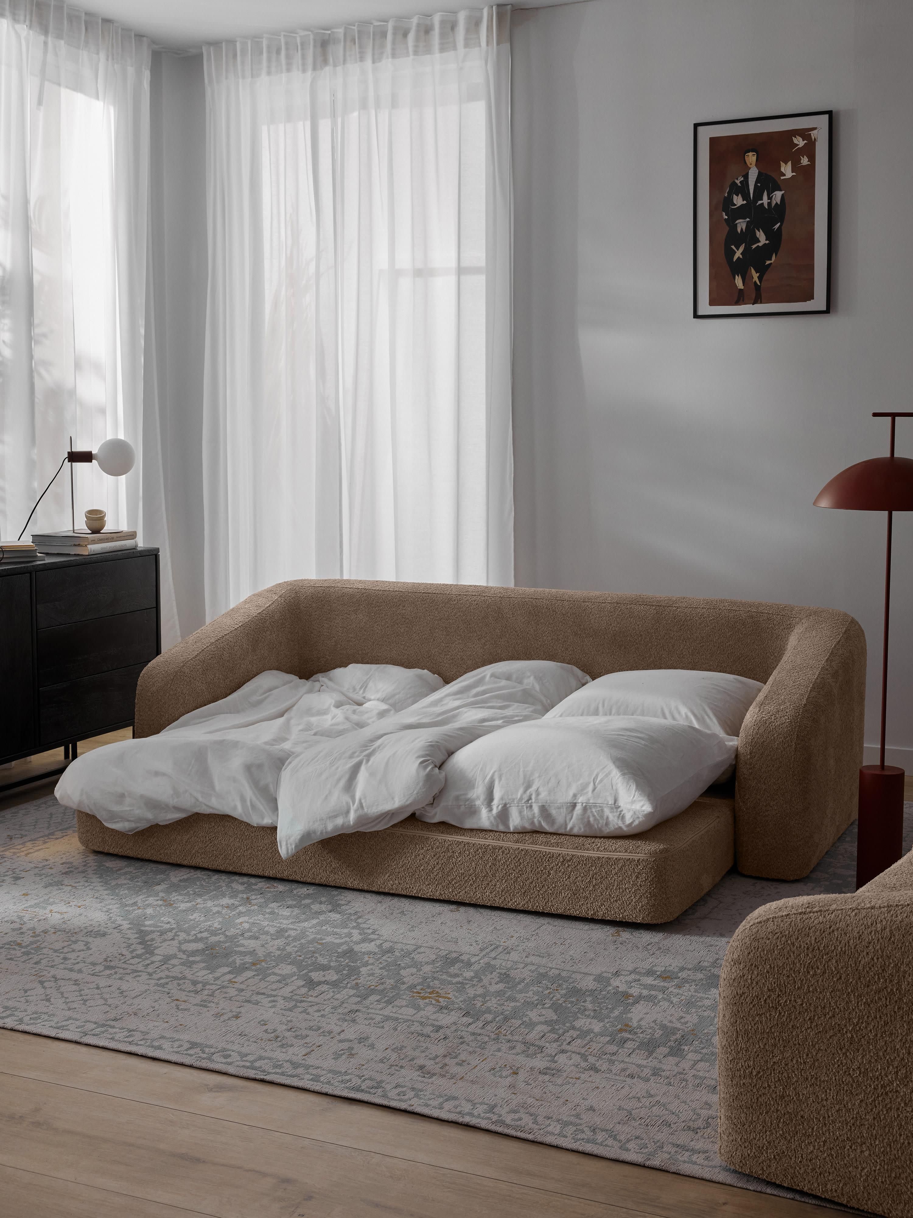Schlafsofa Eliot (3-Sitzer) aus Teddy-Bouclé