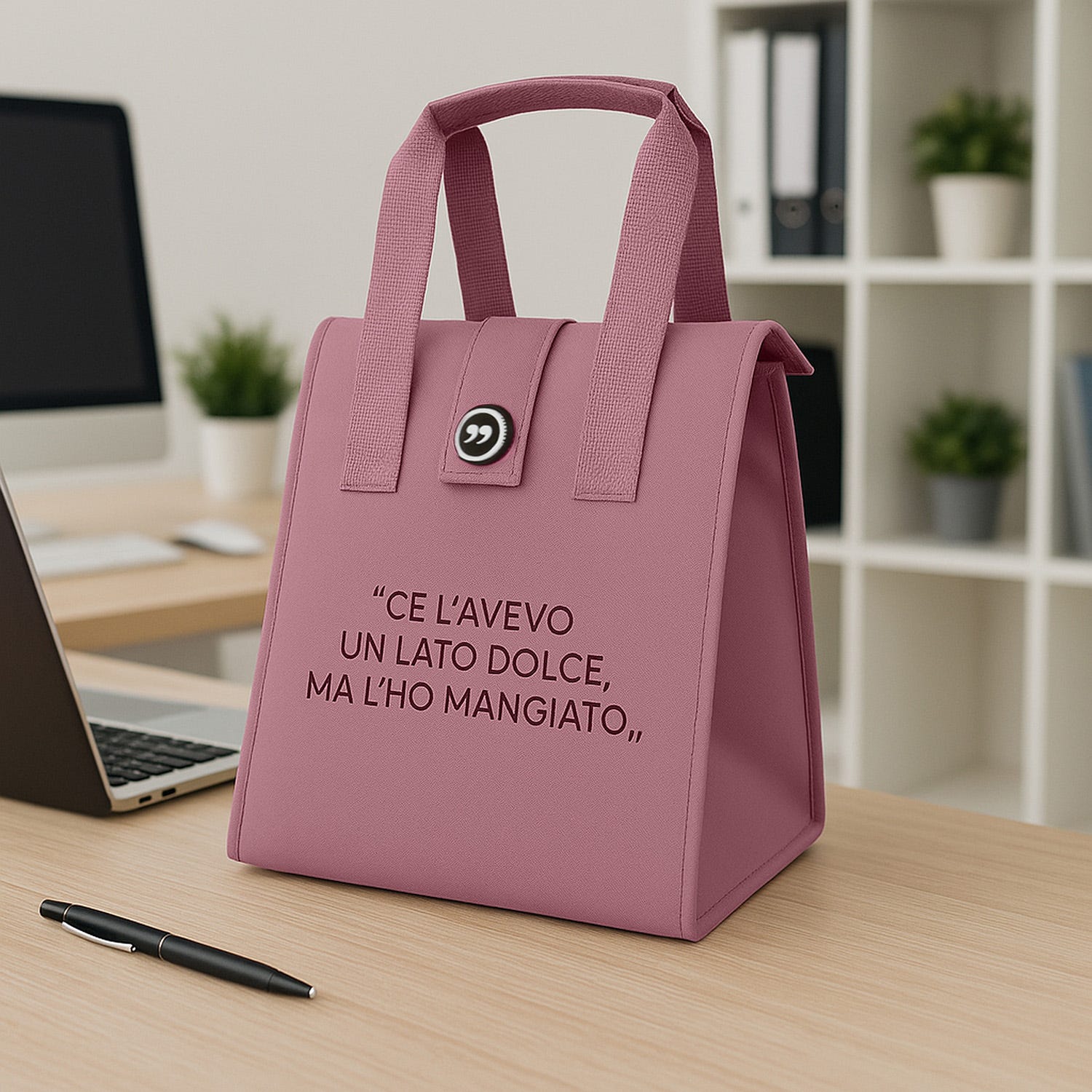 Borsa porta pranzo termica 12 L rosa con scritta