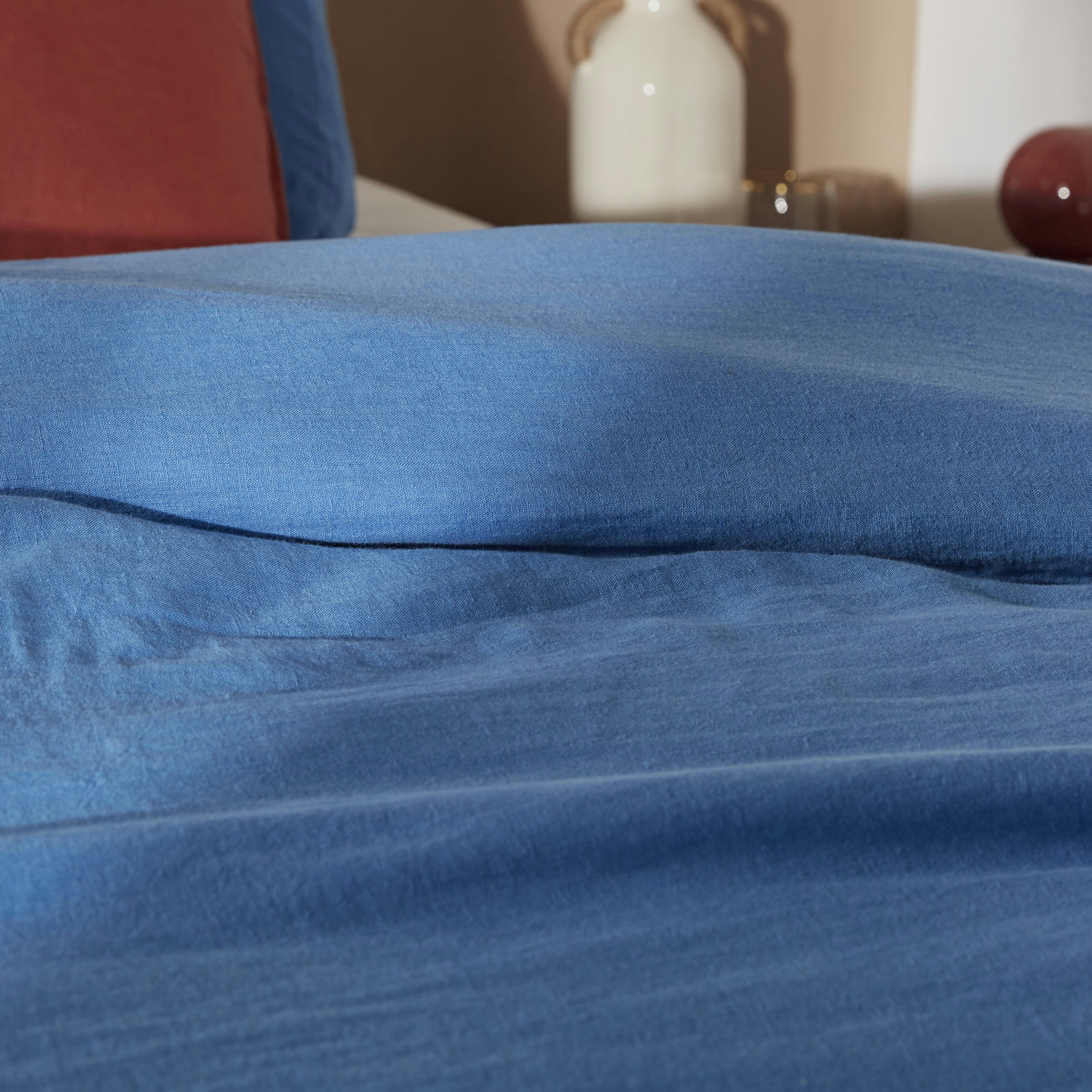 - Parure de lit en lin lavé bleu myrtille 260x240