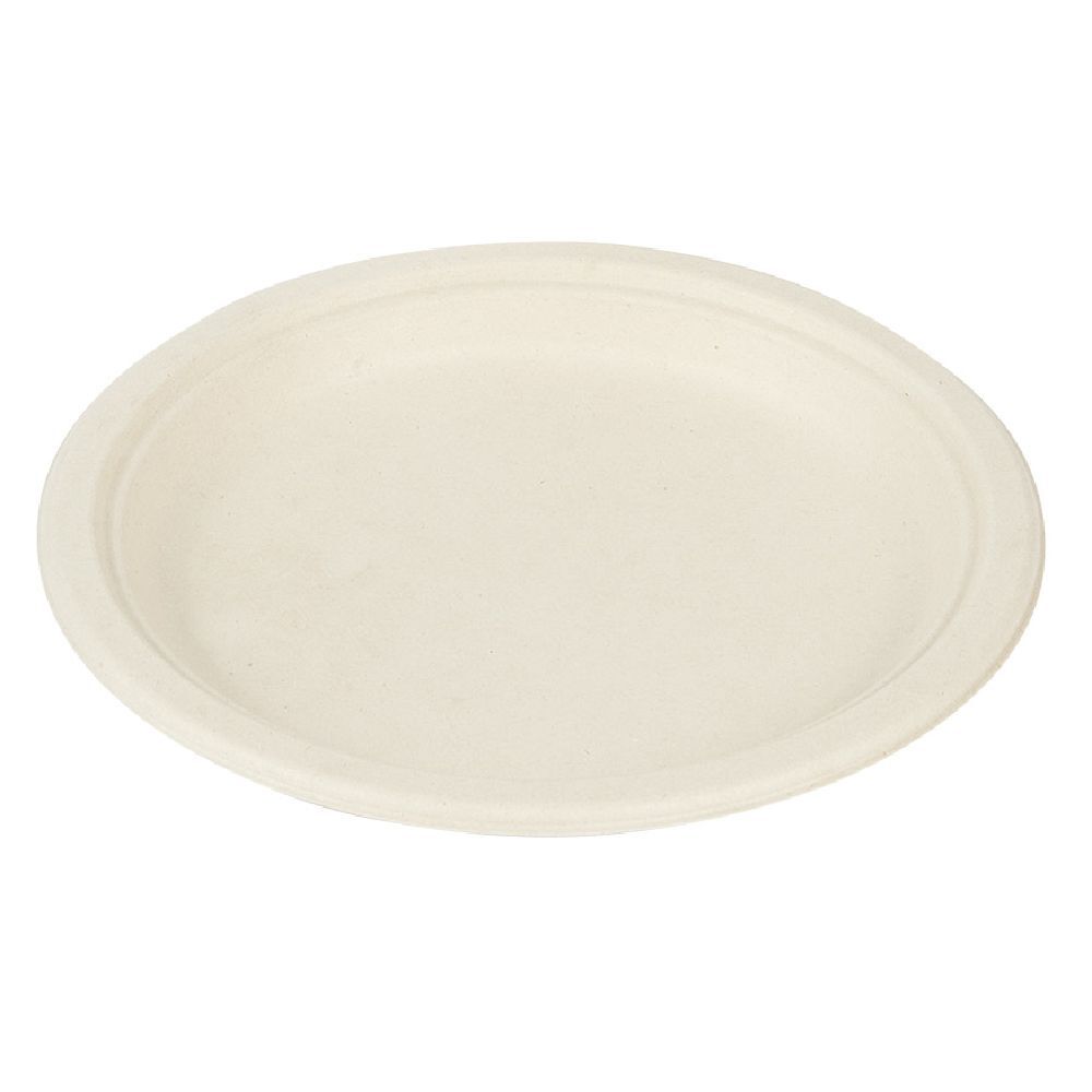 Lot de 50 assiettes plates rondes jetables en canne à sucre