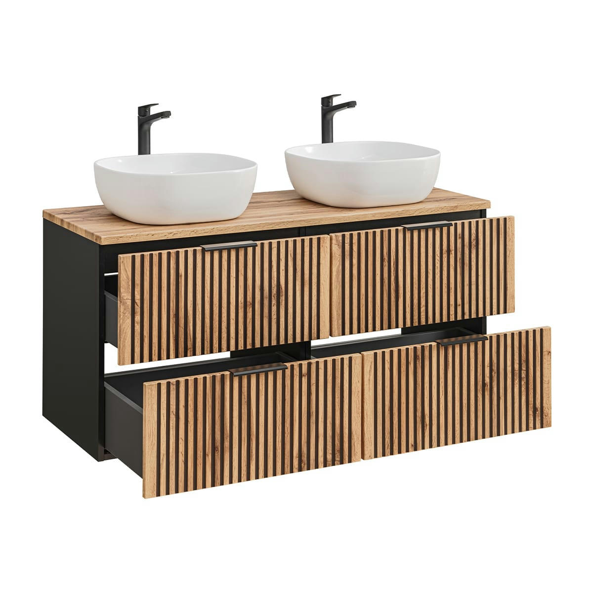 - Meuble double vasque 120cm naturel et noir