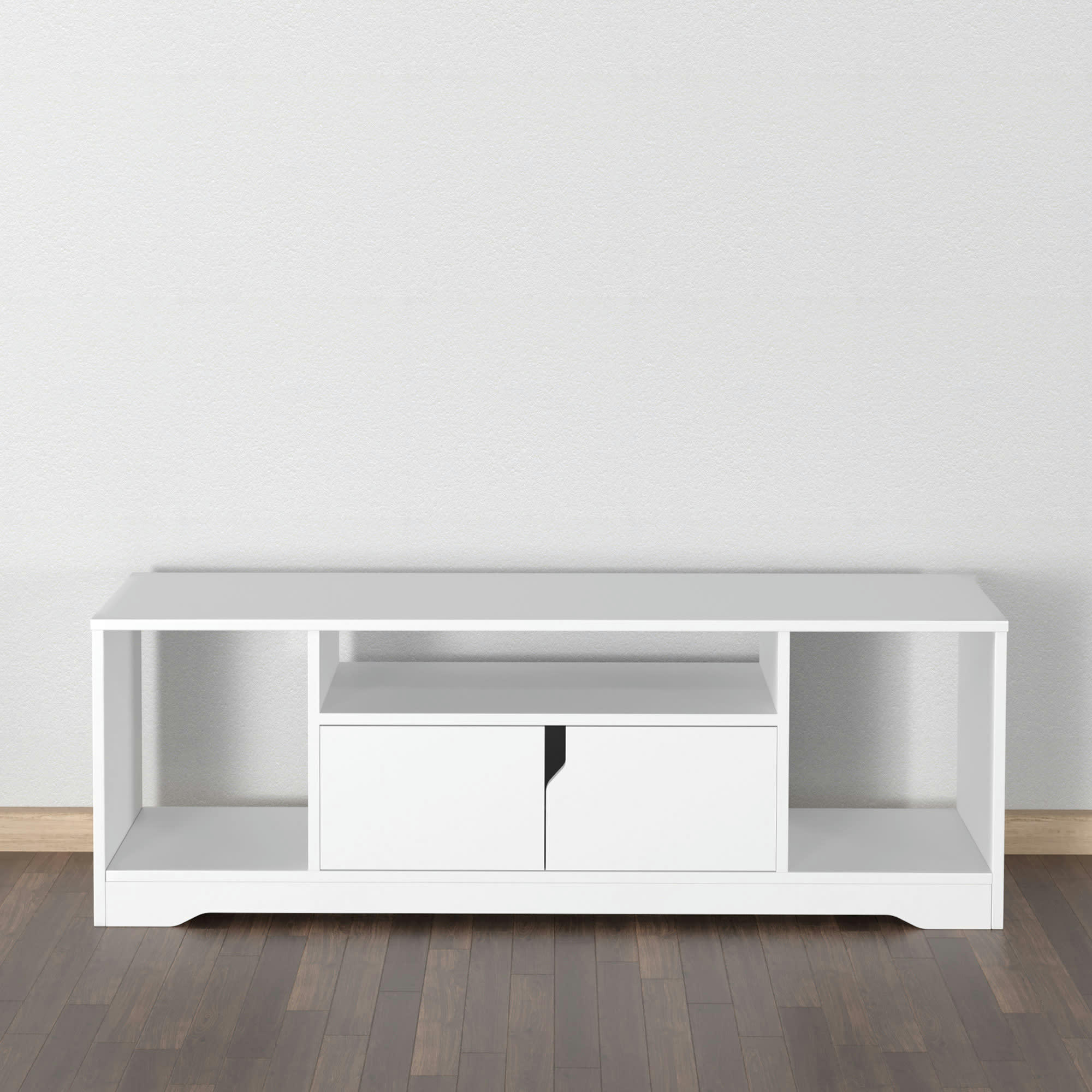 - Meuble TV design 3 niches placard 2 portes panneaux particules blanc