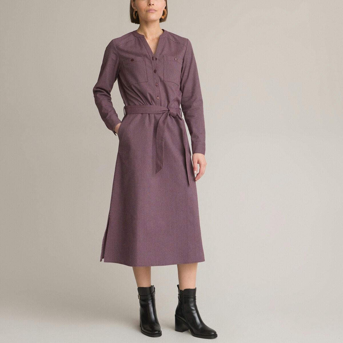 Robe droite flanelle, longue, manches longues