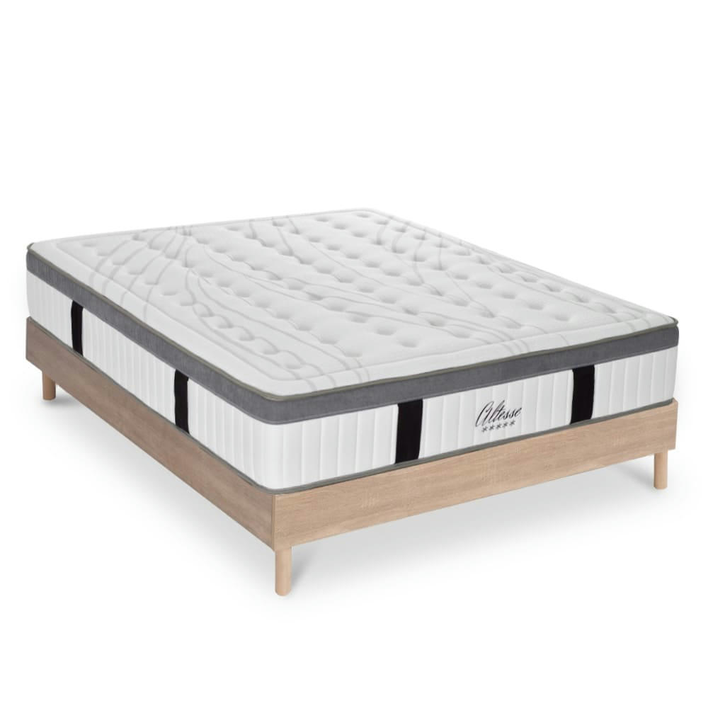 ALTESSE - Ensemble matelas à Mémoire de forme et sommier bois 140x190