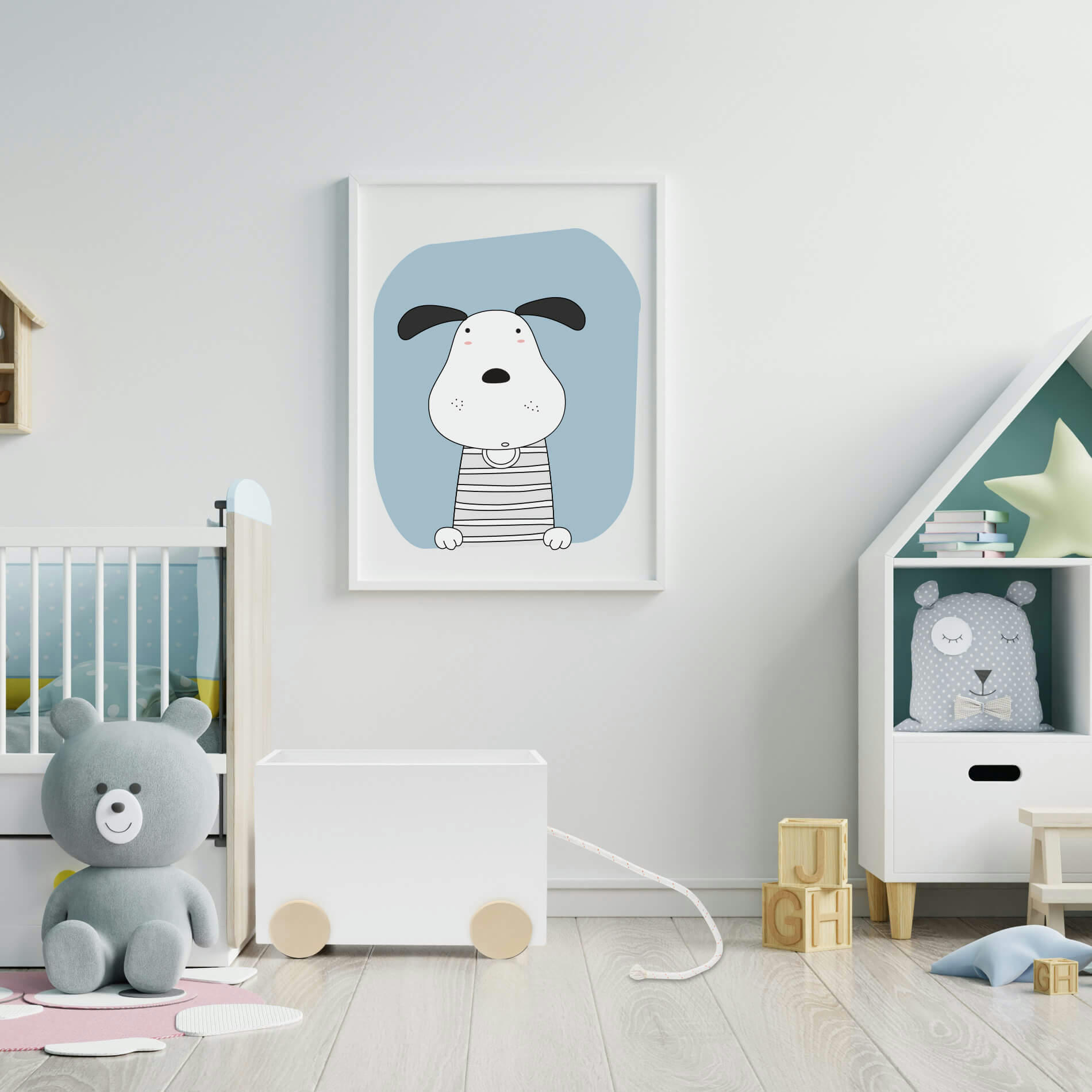 - Chariot à jouets à roulettes blanc et marron en MDF et pin