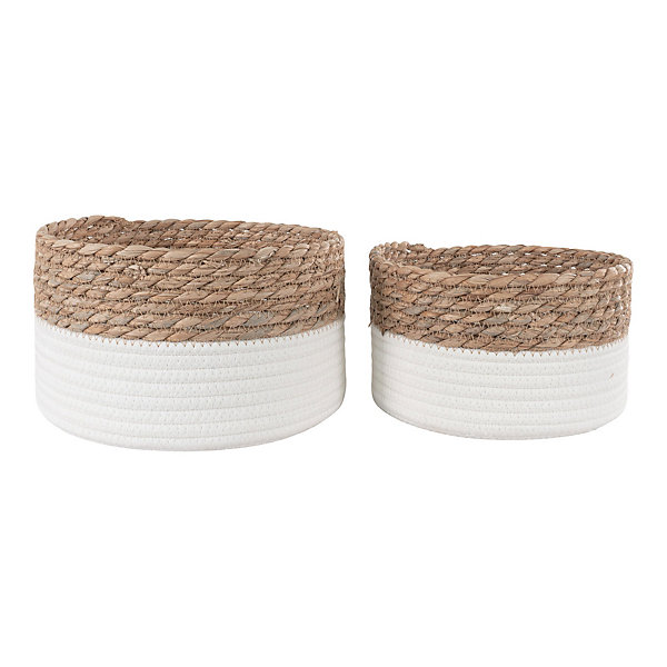 Paniers Tanta en Coton et Roseau - Lot de 2 Paniers Blancs et Naturels