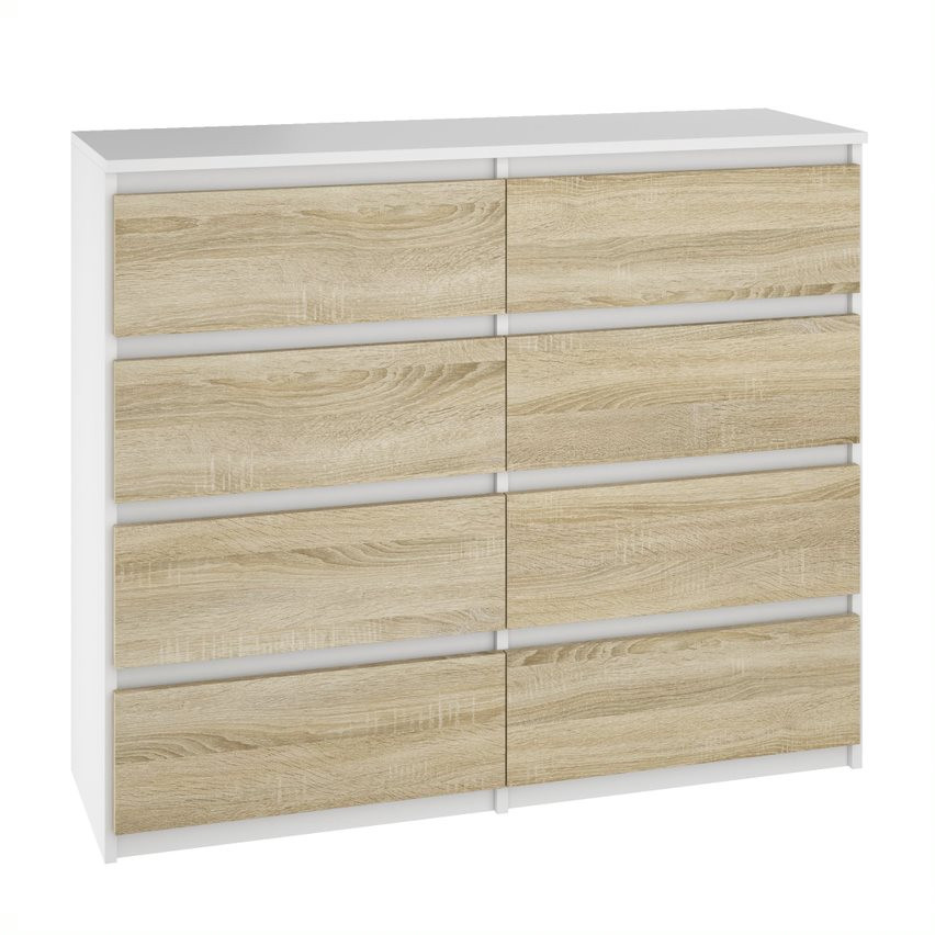 Komoda BASIC 8 szuflad – Dąb Sonoma / Biały | 100x93x33 cm