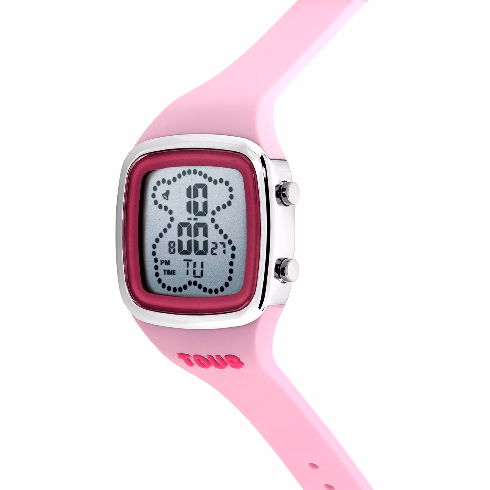 Reloj digital con correa de silicona en color rosa y caja de acero TOUS B-Time