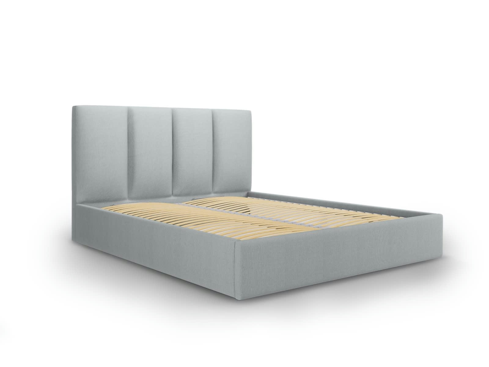 PYLA - Lit coffre avec tête de lit 140x200 cm en tissu structuré gris clair