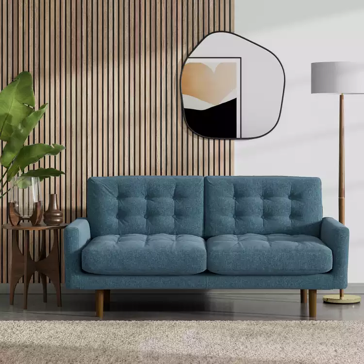 Habitat Fenner Fabric 2 Seater Sofa - Blue - Dark Leg