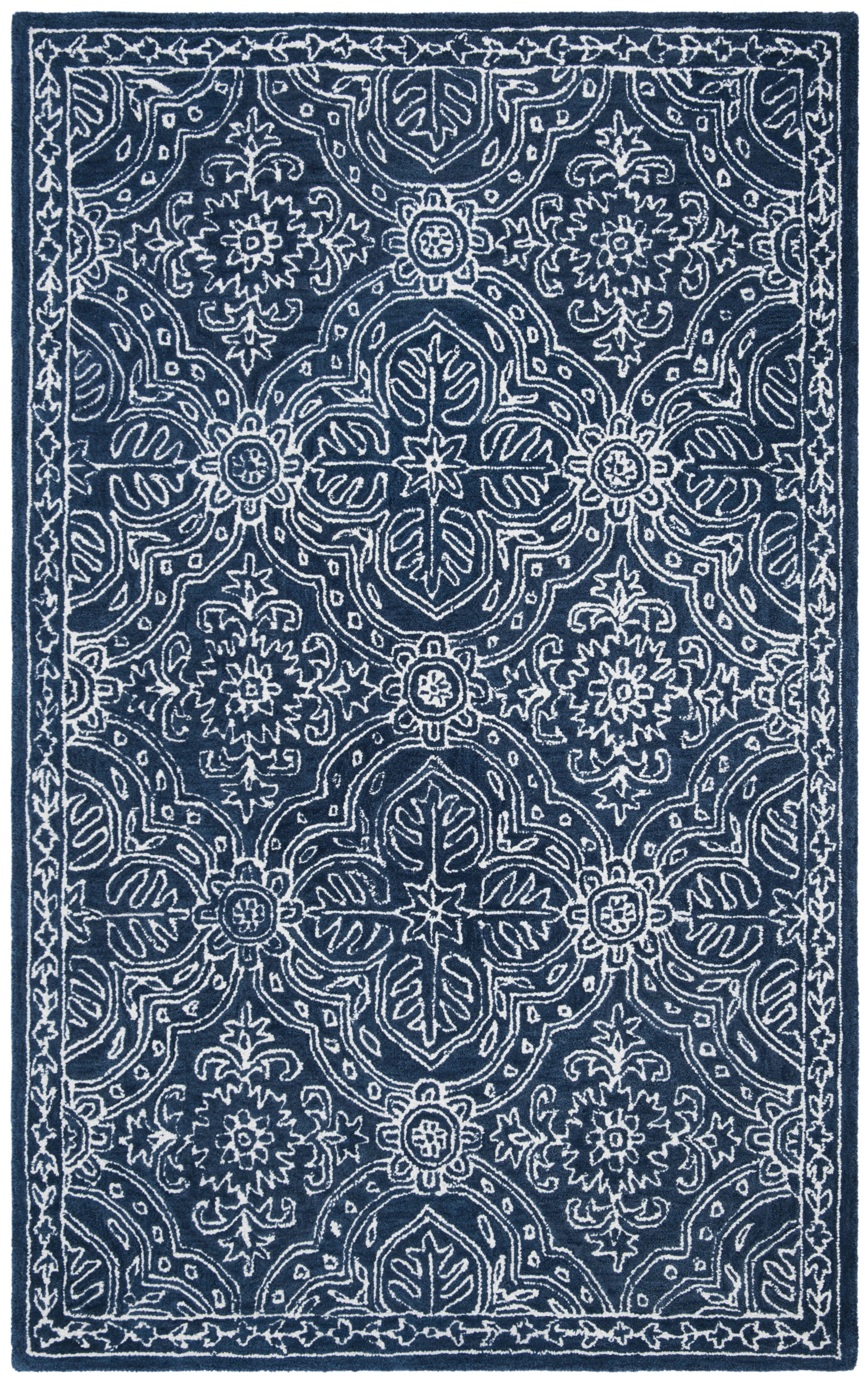 LAUREN - Tapis de salon interieur en bleu marine & ivoire, 152 x 244 cm