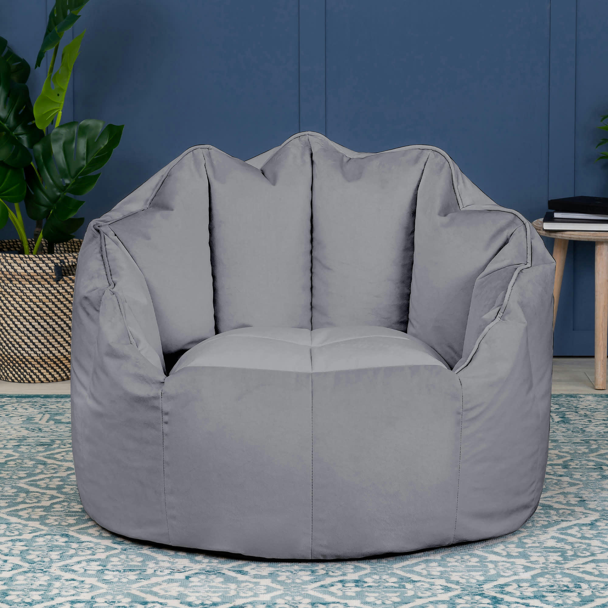 SIRENA - Pouf fauteuil velours gris anthracite