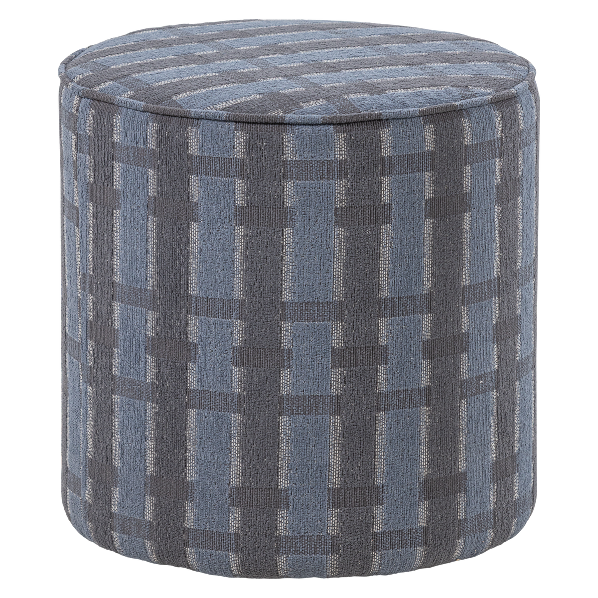WOOOD poef hoog dessin Sarli - Chenille - Grijs/Blauw - 46x46x46