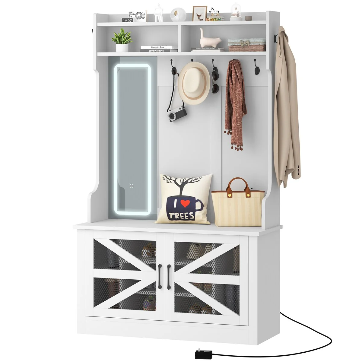 Moasis Hall Tree with 3-Mode Lighting Vanity Mirror - With Mirror