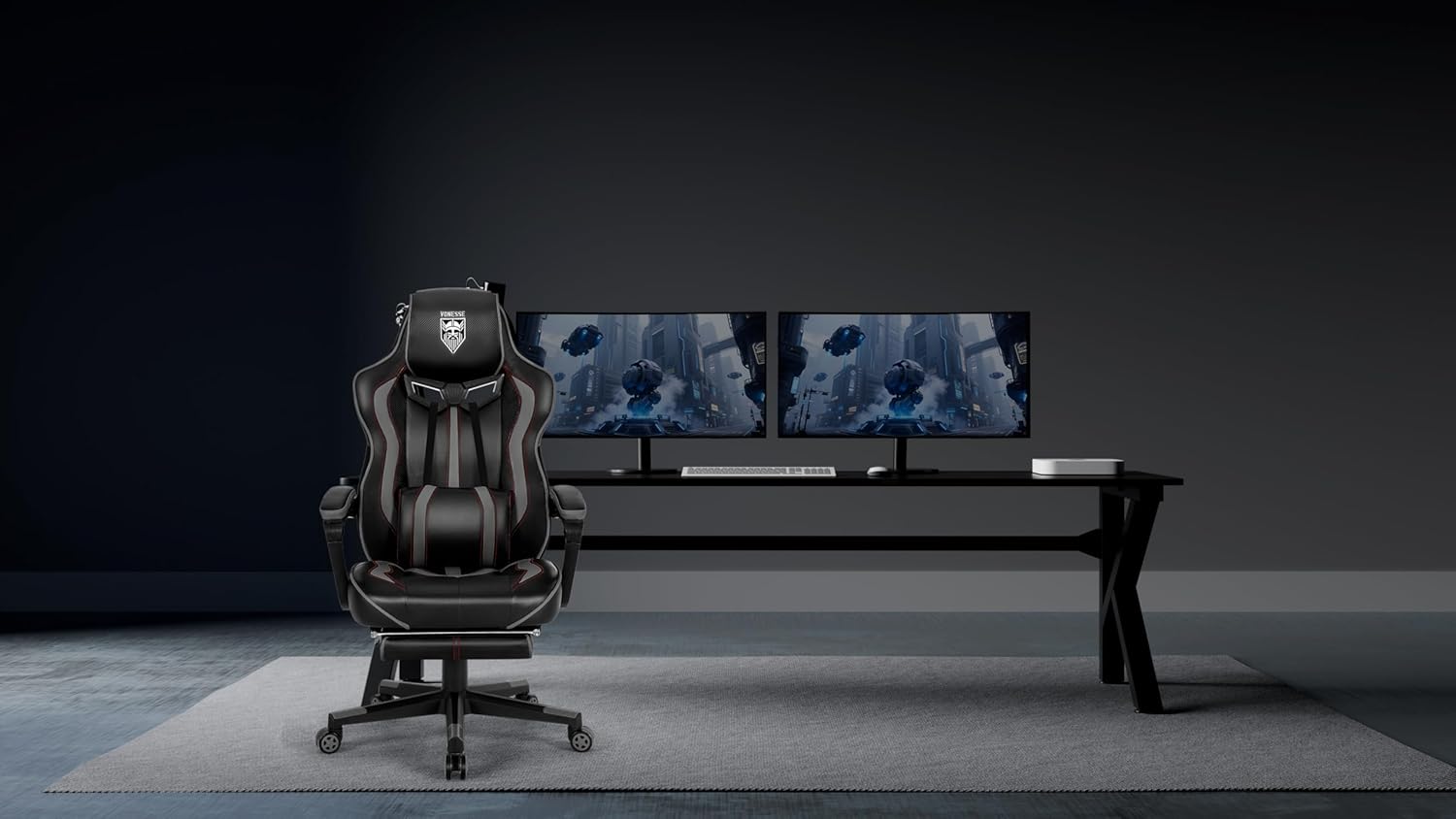 Vonesse Gaming Chair for Adults, Reclining Gaming Chairs with Footrest and Massage, Computer Gaming Chair for Heavy People,Ergonomic Gamer Chair Big and Tall (Black/Gray)