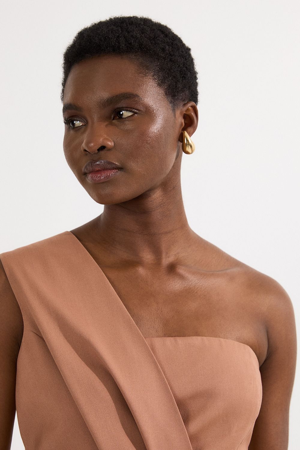 KarenMillen Petite Tailored One Shoulder Tuck Detail Pencil Midi Dress