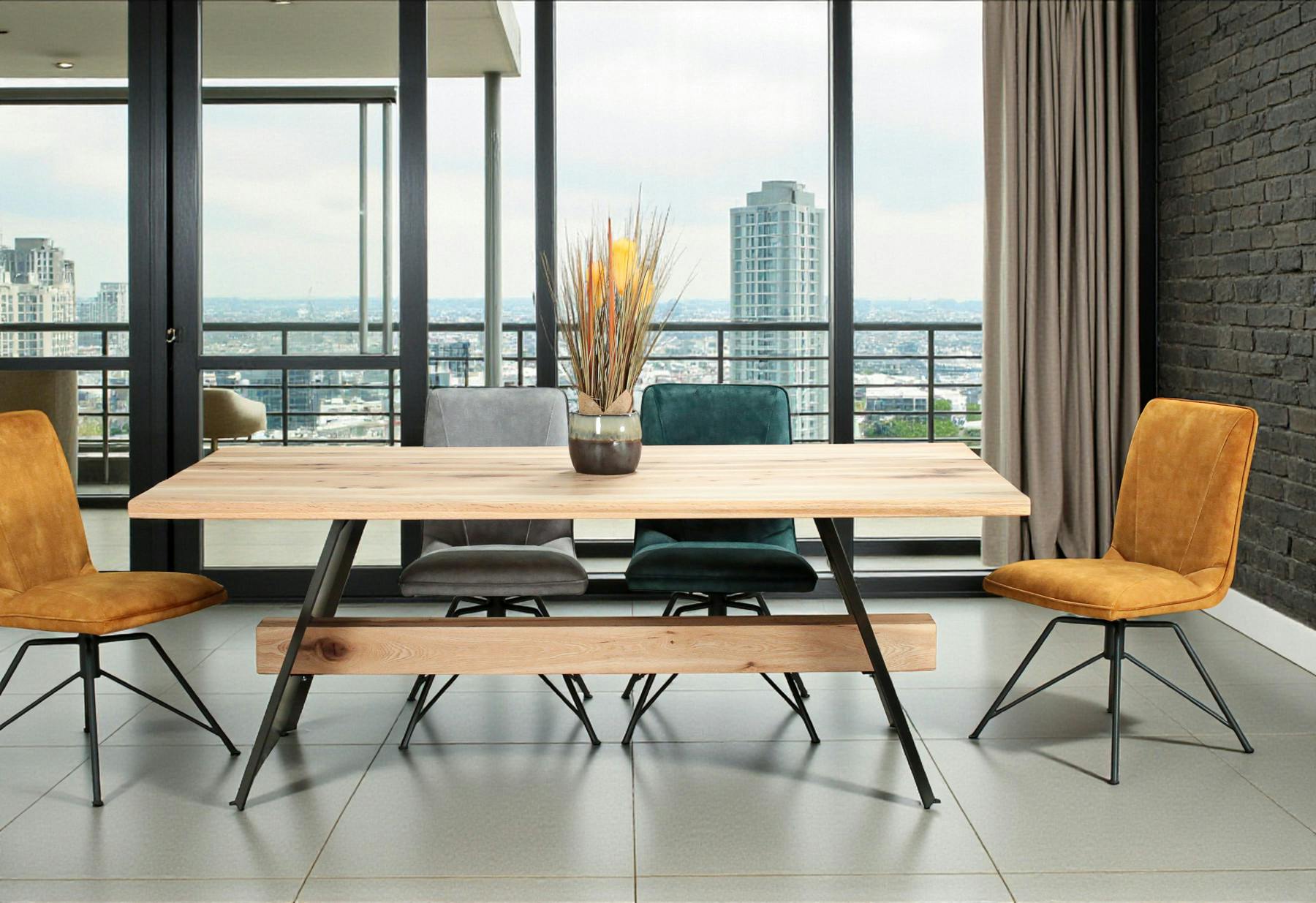 Table rectangulaire en chêne blanc avec poutre centrale 200 cm CORNWALL