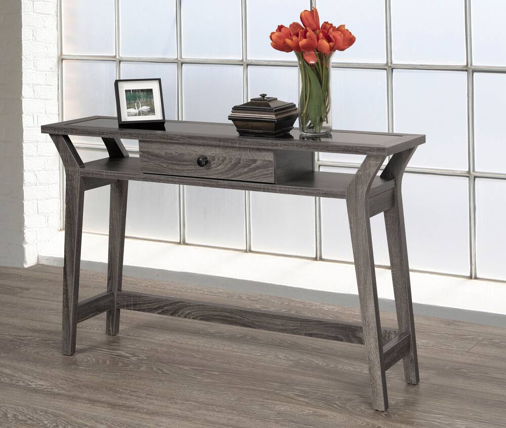 Brassex Glass Top Console Table with Storage