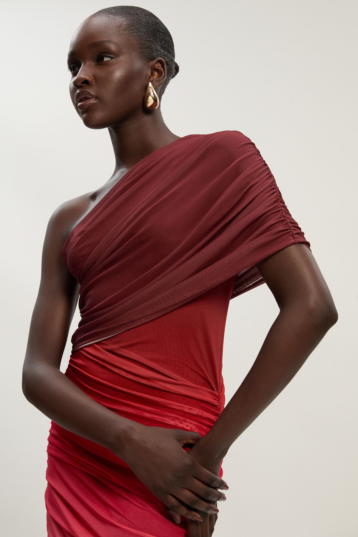 KarenMillen Ombre One Shoulder Mesh Jersey Maxi Dress