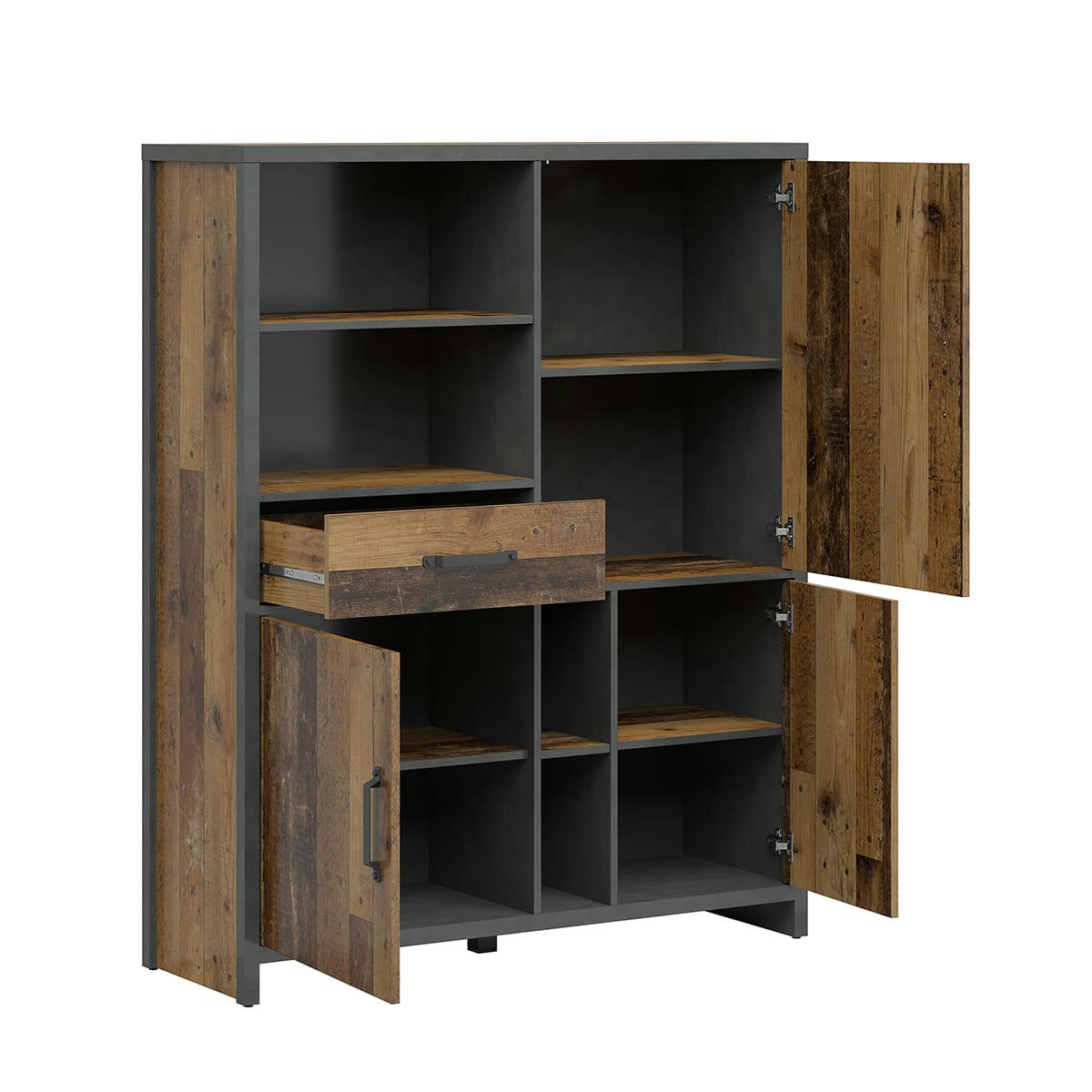 - Bibliothèque 3 portes 1 tiroir stratifiés naturel et gris