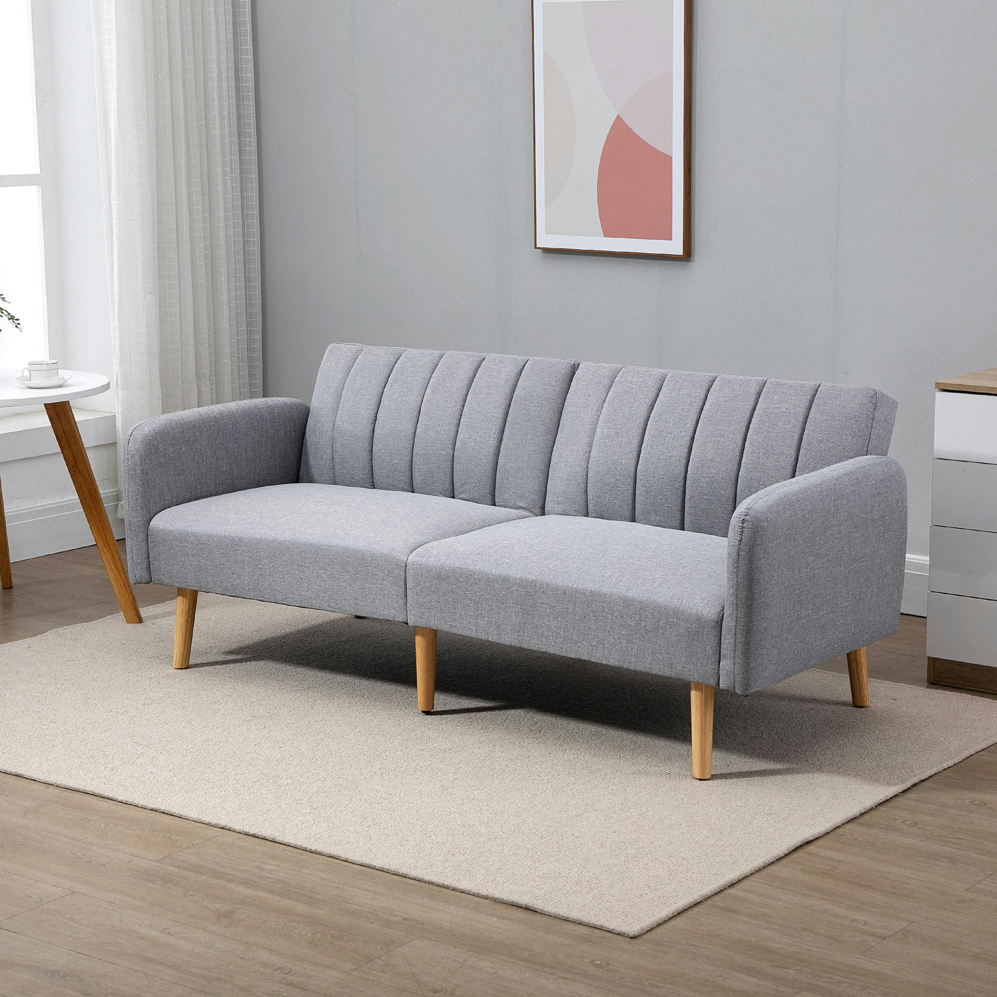 - Canapé convertible 2 places design scandinave inclinable tissu gris