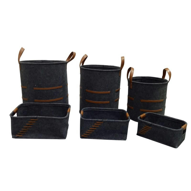 BASKET - Lot de 6 corbeilles en feutre gris foncé