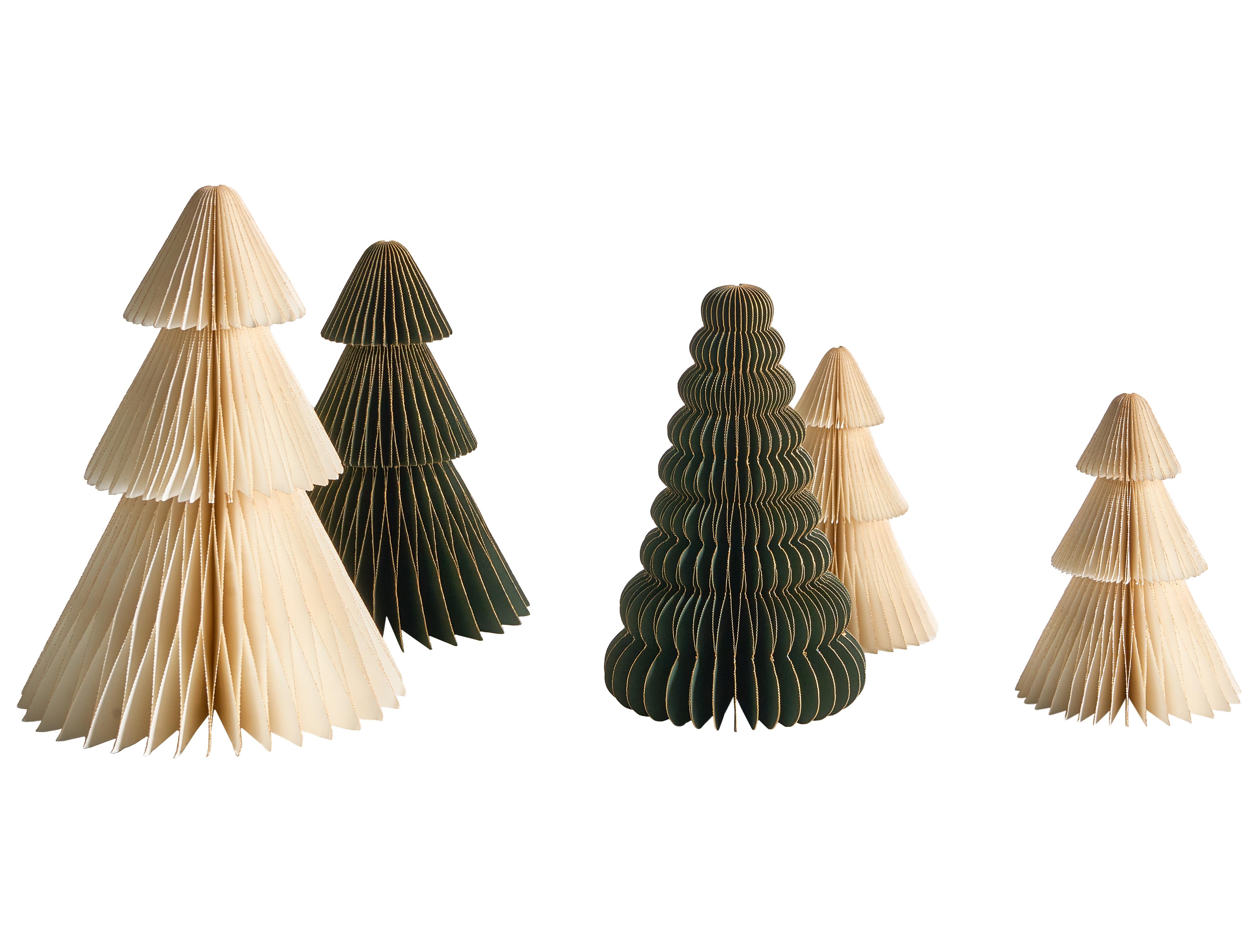 Set of 5 Christmas Decorations VORMA Christmas Tree 25 cm Beige/ Green