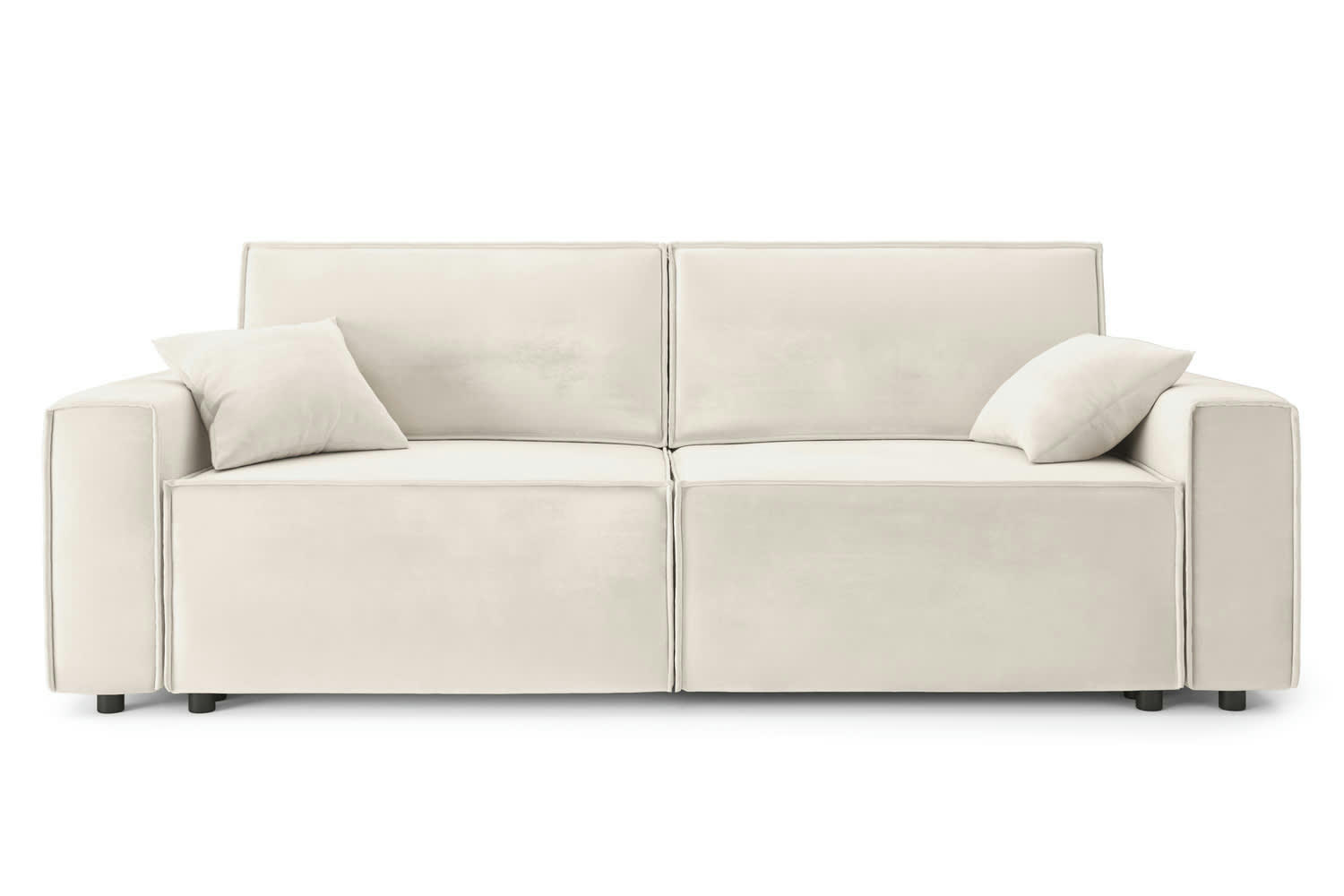 MIRA - Canapé droit convertible en velours 3 places beige