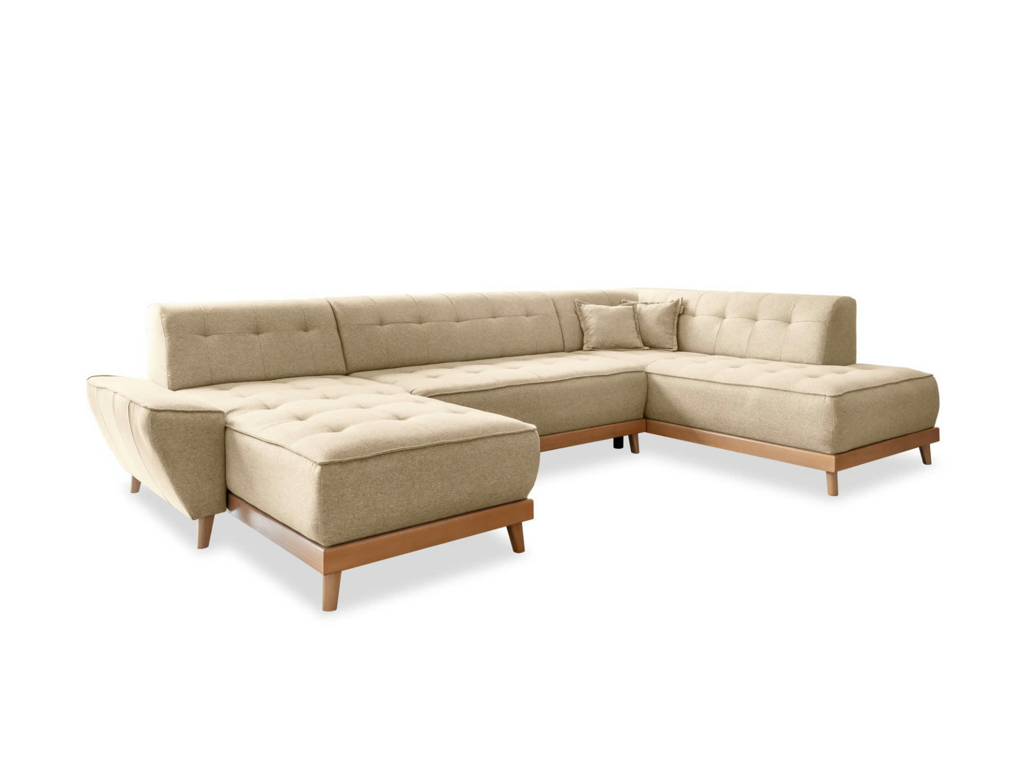 DAISY - Canapé panoramique 7 places angle droit en tissu beige