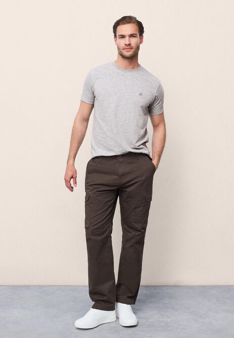 Mens Dark Brown Cargo Straight Leg Trousers