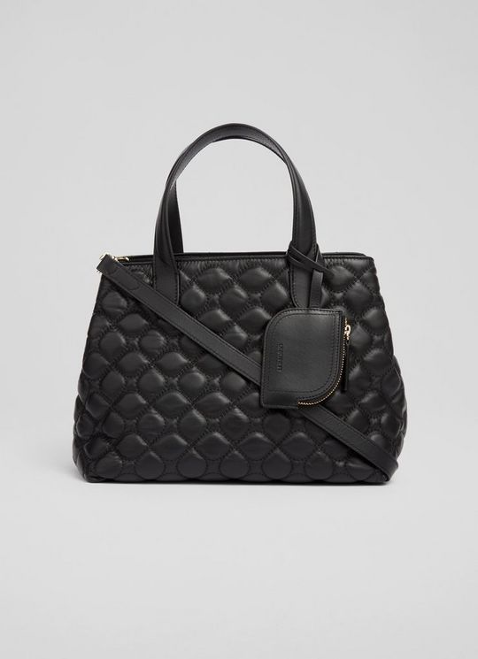 Juliette Black Smooth Leather Quilted Tote Bag