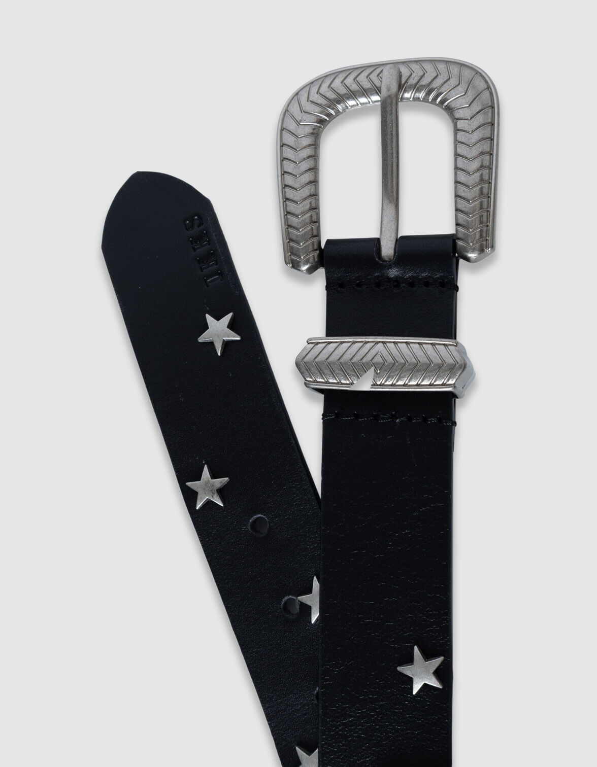 Ceinture noire cuir rivets étoiles Femme