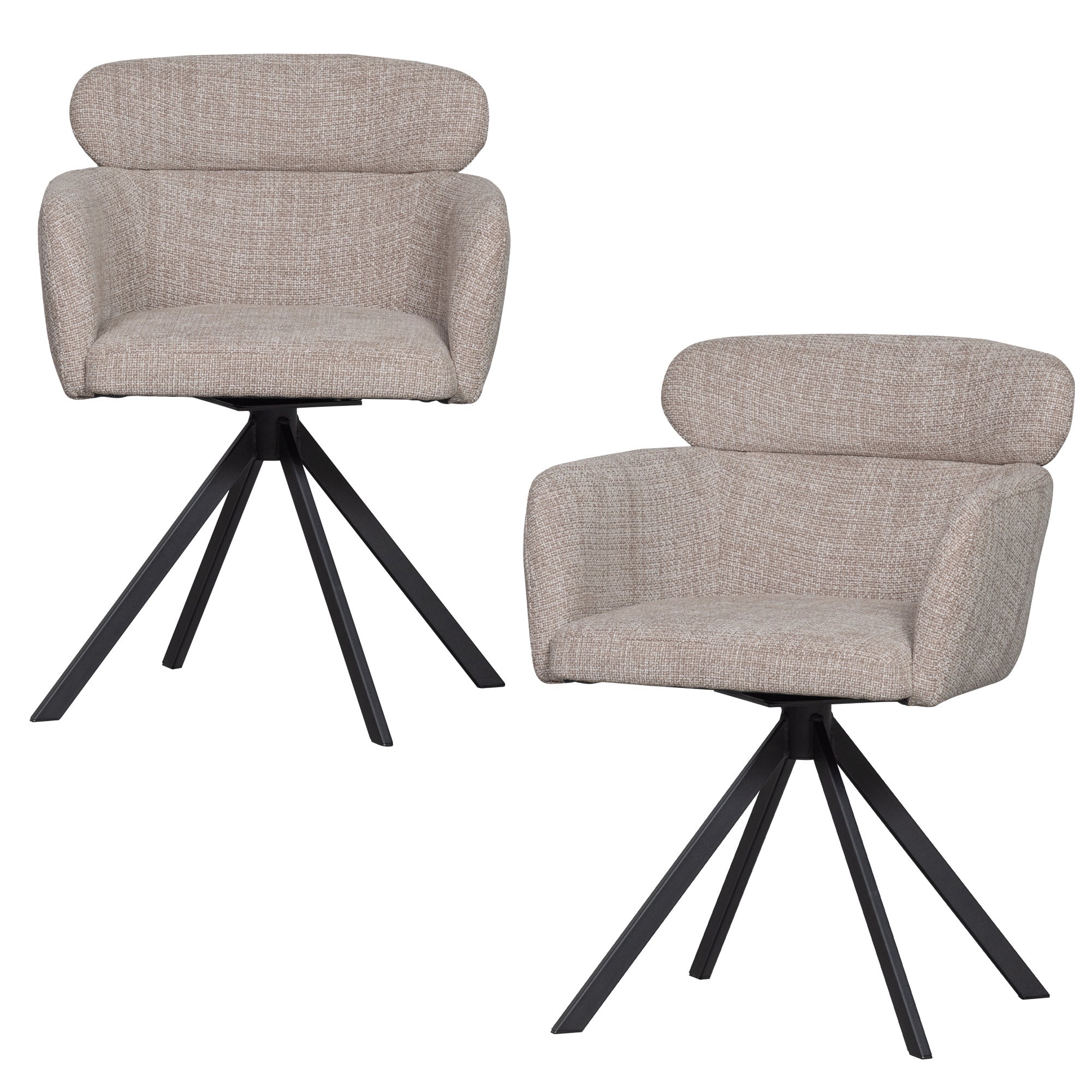 WOOOD draaibare eetkamerstoelen Fenne - Polyester - Naturel -Set van 2