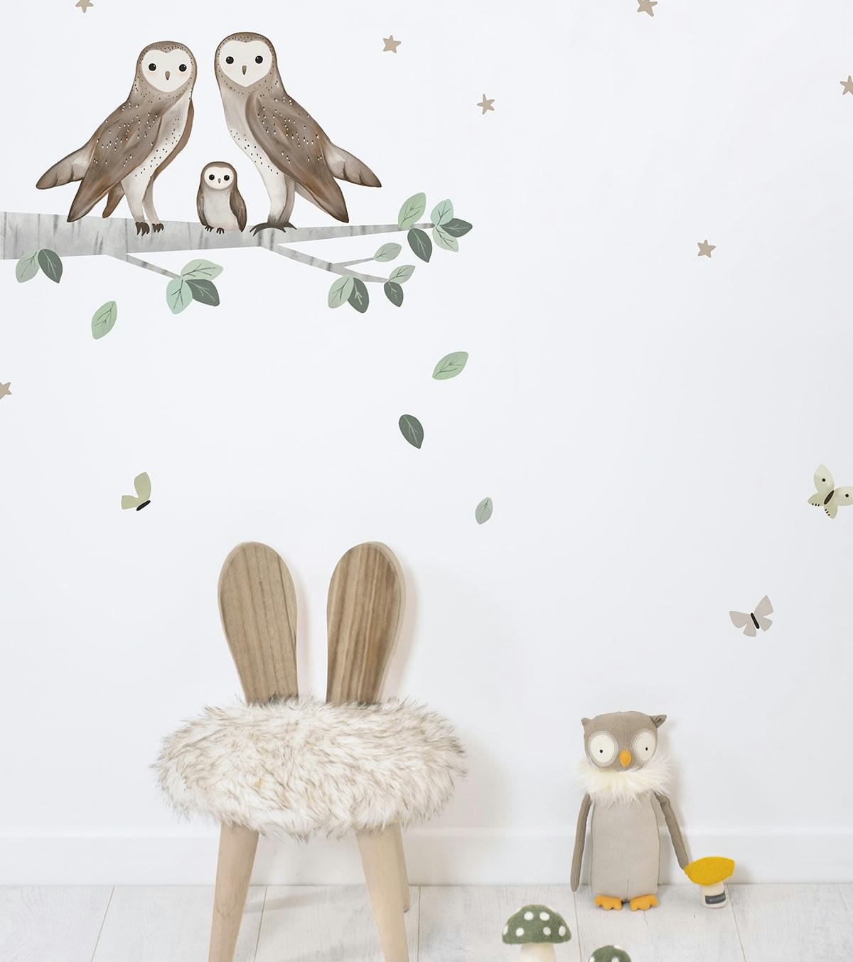 KHARU - Stickers muraux hiboux sur la branche en vinyle mat multicolore