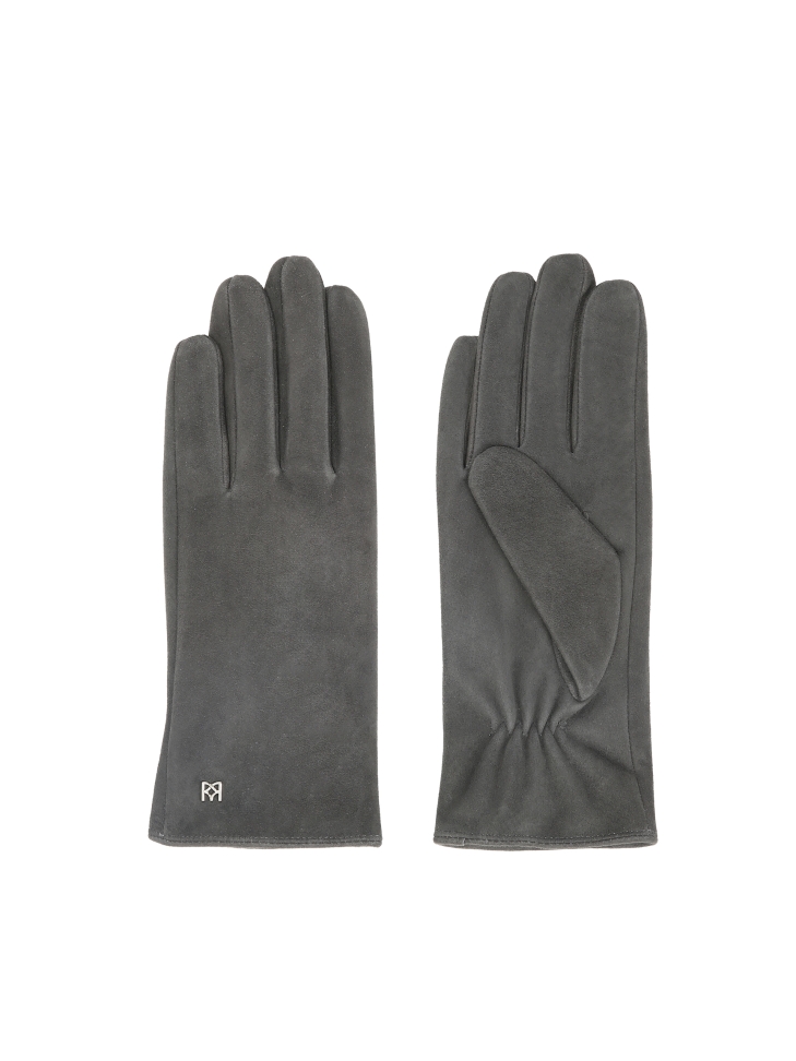 Grey women's gloves in soft suede with subtle logos