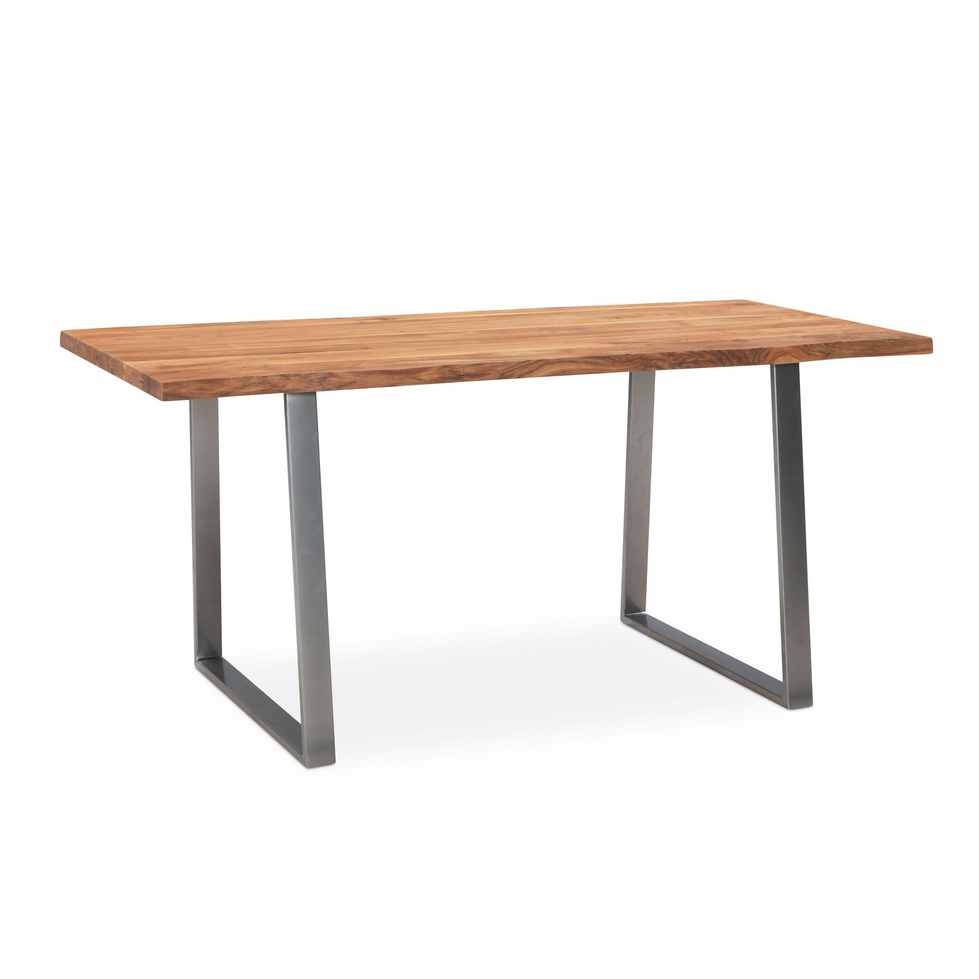 Stół Jadalniany 140 cm Drewno Lite Akacjowe Metal Chromie Krawędź drzewa