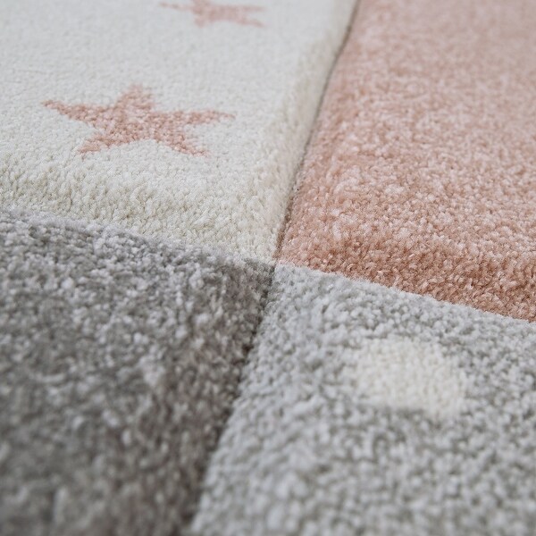 Kids Rug for Nursery Checkered with Stars in Pastel Colors