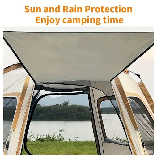 NNETM Hexagonal Fiberglass Pole Camping Tent - Silvery Glue Beige, 4-Person Capacity