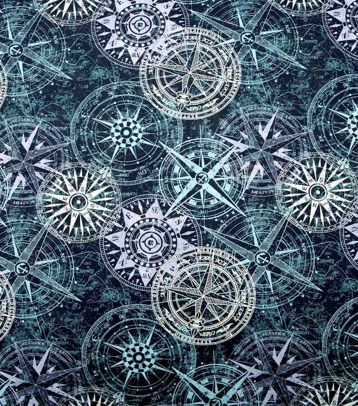 Compasses Teal Cream Novelty Cotton Fabric