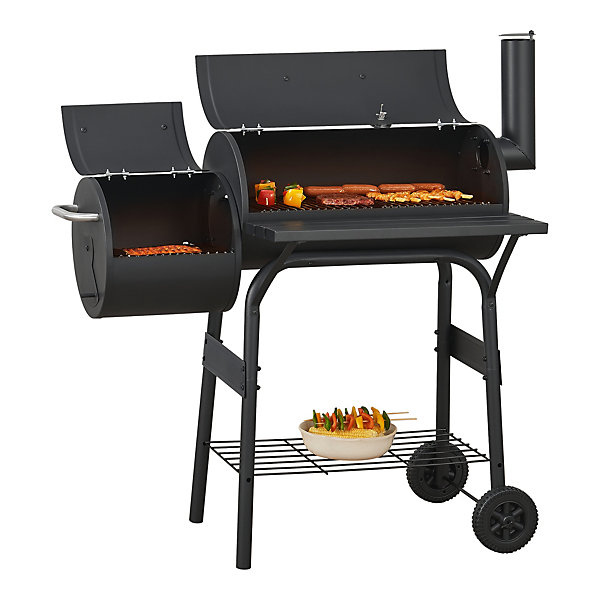 Chariot de barbecue fumoir Arielli 115 x 110 x 64 cm noir casa.pro
