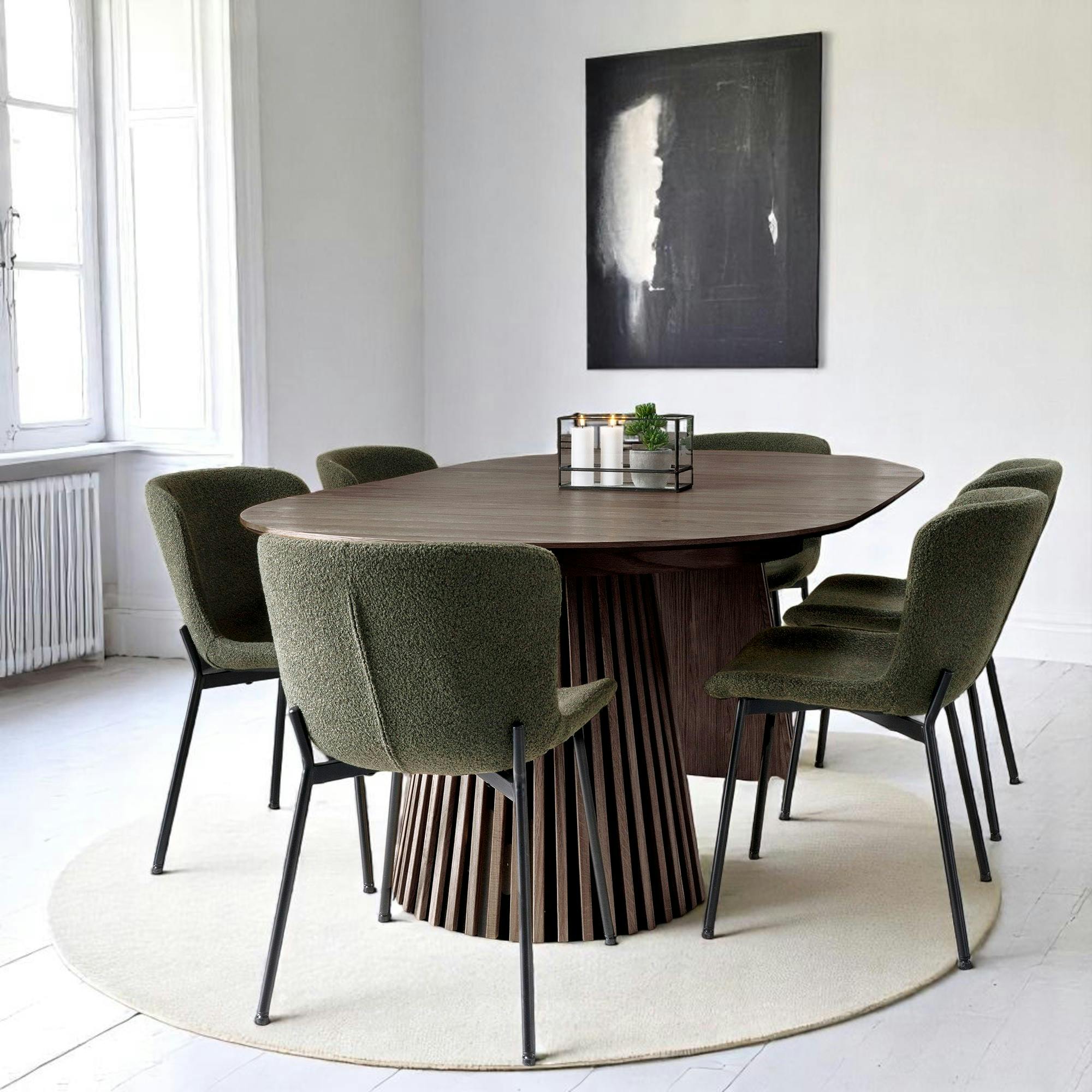 Table ronde extensible en chêne brun avec piètement baguette (2 rallonges incluses) ø120 cm / 160 cm / 200 cm AMSTERDAM
