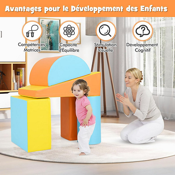 5 PCS Parcours Motricité Bébé avec Fermeture Clair, avec Remplissage en EPE, pour Enfants d'Âge Préscolaire, Grimper, Ramper