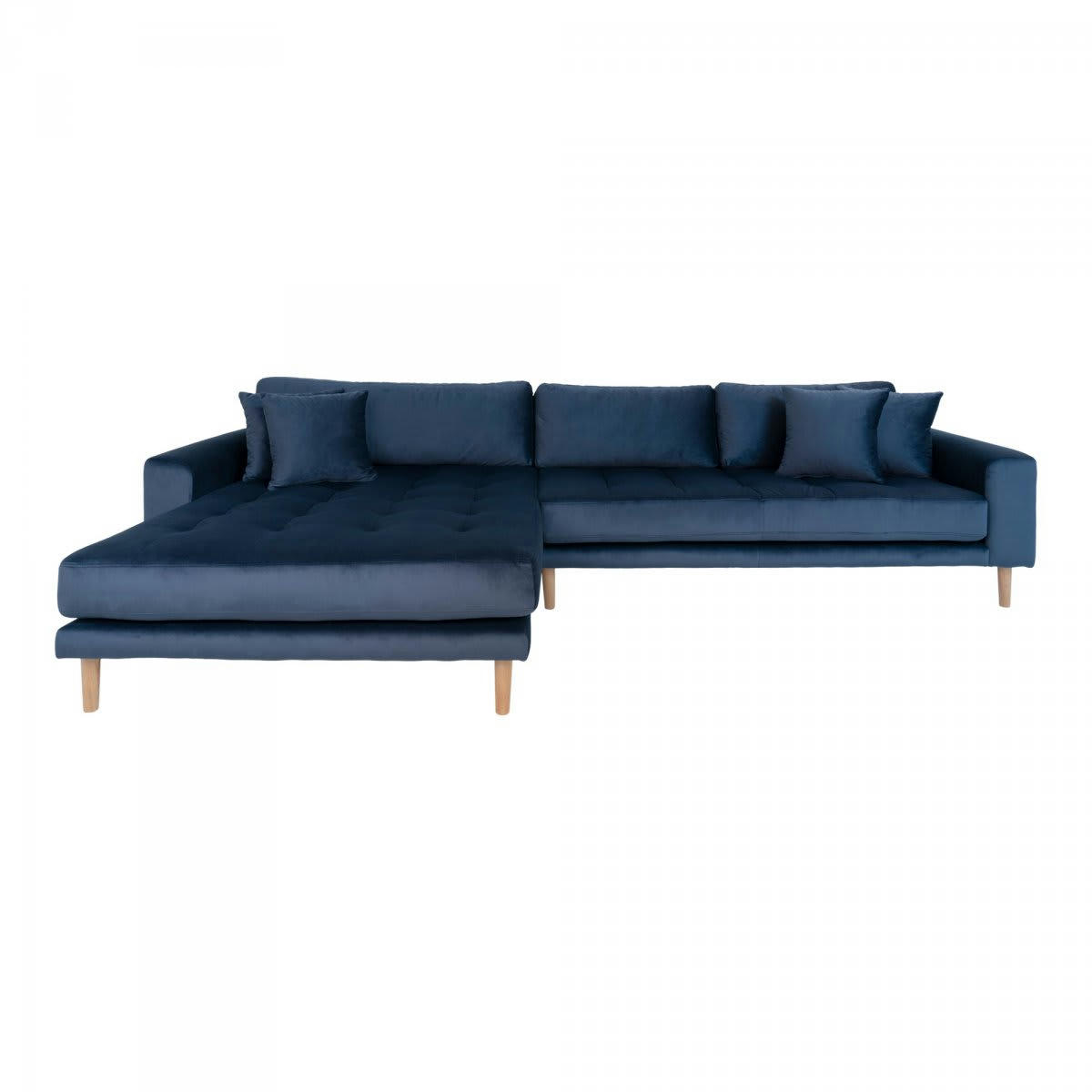 MILIME - Canapé d'angle gauche 4 places en velours bleu