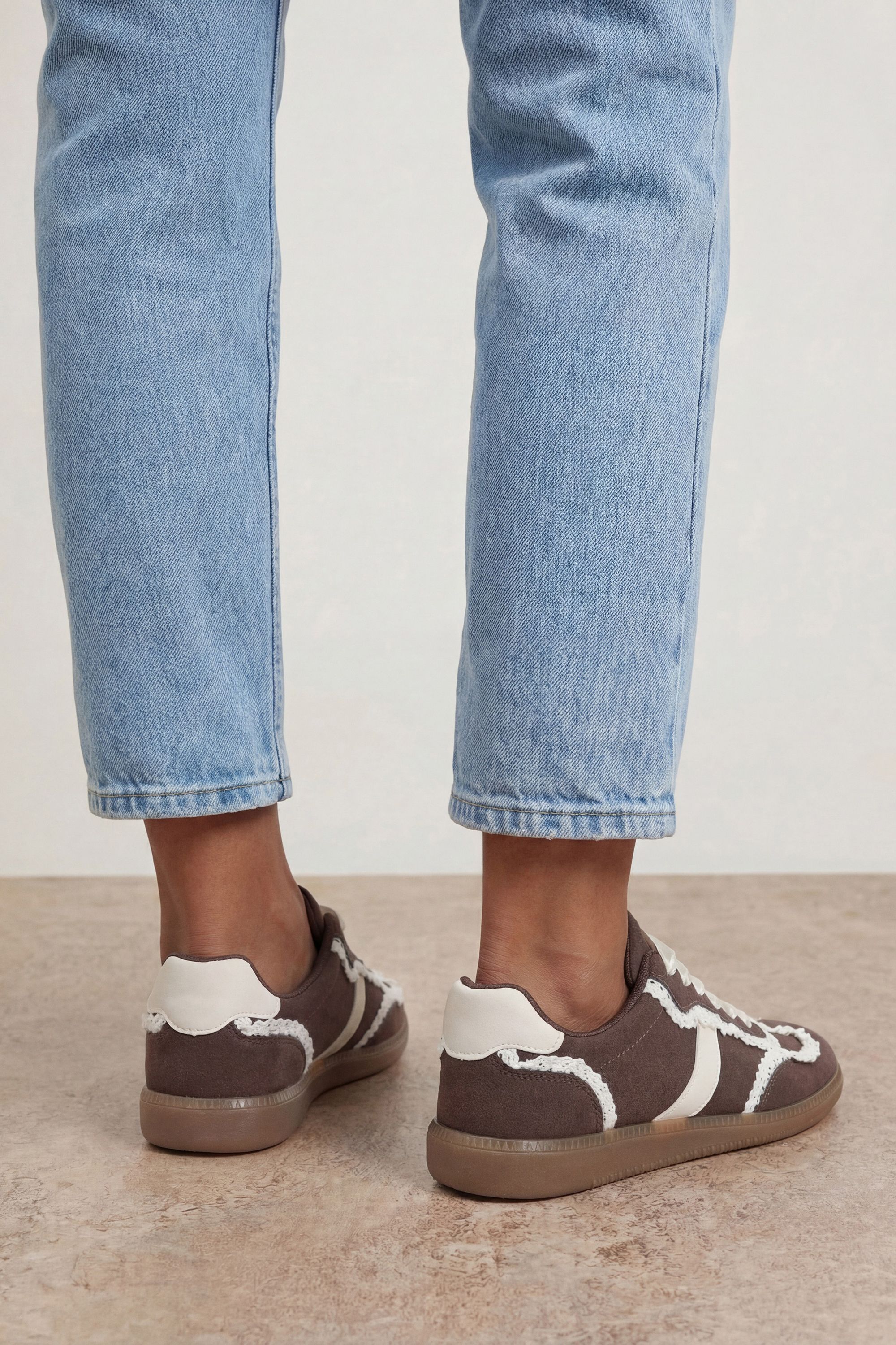 Oasis Tyler Faux Suede Lace Trim Detail Lace Up Trainers