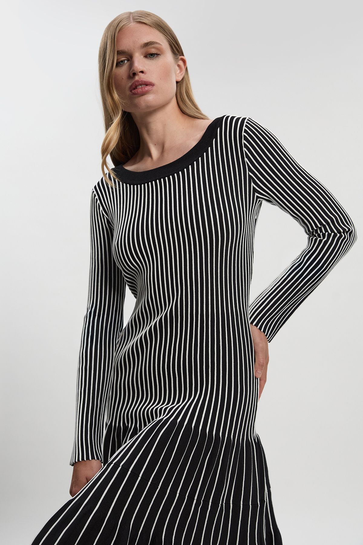 KarenMillen Petite Viscose Blend Striped Knitted Maxi Dress