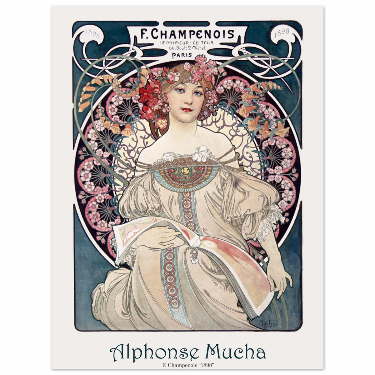 Artfulprints Poster Alphonse Mucha - F. Champenois  - 30x40 cm - Blauw