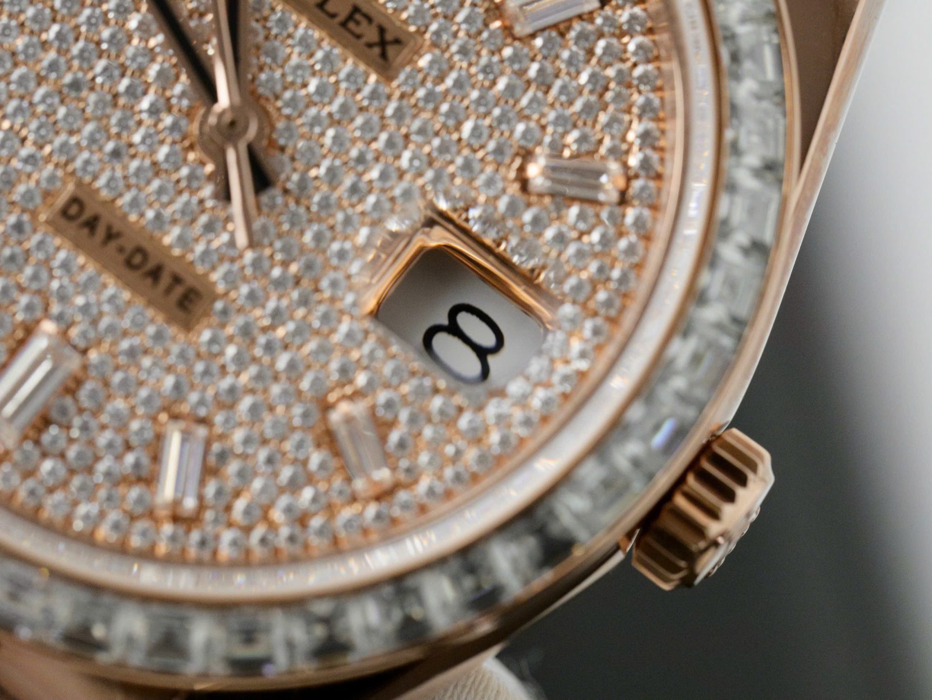 Rolex Day-Date RG Plated Diamond Dial Baguette Diamond 40mm Super Clone