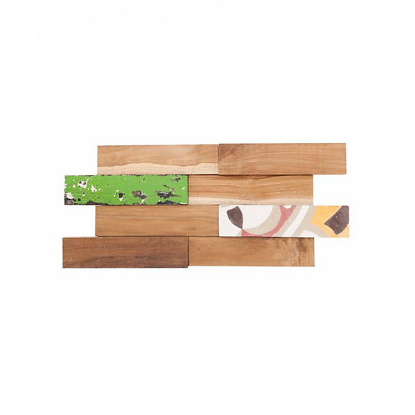 Parement bois multi couleur 0,96 m2 teck &carreaux de ciment